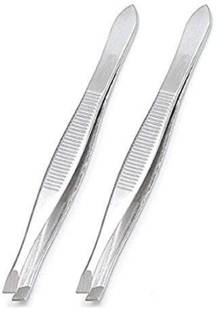 RANJU CREATION 2 Premium Quality Stainless Steel Tweezer Eyebrow Plucker Slant Tip Puller