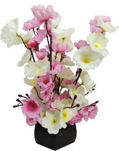 Olive Trees Artificial Cherry Blossom Flowers With Pot For Home Decoration, Office & Gift White, Pink Cherry Blossom Artificial Flower  with Pot