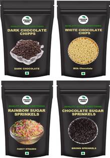 Prizex Combo of Dark & White Choco Chips , Rainbow Sprinkles , Brown Sprinkles 300g (Pack of 4*75g Each) Choco Chips Solid