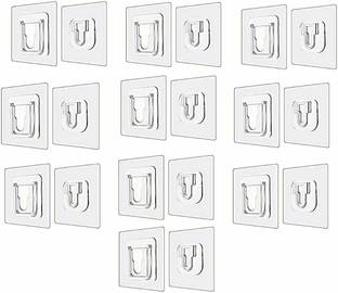 SEASPIRIT Double Side Pack of 10 (Male/Female) Wall Hooks 10KG (Max) Magic Transparent Sticker Hooks for Hanging Mobile Case Spike Guards Toilet Brush Photo Frames Bathroom/Kitchen Accessories Hook (Pack of 10) Door Hanger