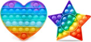 Kraftix Pop It Fidget Toys,Push Pop Bubble Fidget Sensory Toy,Autism Special Needs Silicone Stress Relief Toy,Great Fidget Toy Sensory Toys Novelty Gifts for Girls Boys Kids Adults (Rainbow Heart & Pentagon-Star)(Pack Of 2) - KFT0405