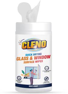 CLENO Quick Drying Glass & Window Surface Wet Wipes For Home Glass/ Cars/Mirrors/Tinted Windows, Ammonia & Tint Free - 50 (Ready To Use) Wipes