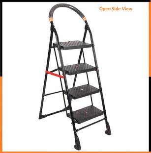 JG COMPANY 4 Step Ladder Strong Heavy Duty Milano Ladder Foldable Durable Steel Wide Step Ladder for Home Anti Non Skid Indoor Outdoor Use Smart Platform 3 year warranty (4 Steps, Black) Steel Ladder