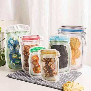 Drosselz 6 Pcs Small and Medium Mason Jar Ziplock Bags Storage, food storage bag Reusable Freezer Bags for Snack Sandwich Nuts Cookies Airtight Zipper Sealed Baggies Plastic Storage Pouch Plastic Storage Pouch