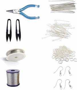 Dhruv Crafts Jewelry Making Material Kit Accessories Includes Beading Wires, Tools, Findings, Craft Cutter. (Silver)
