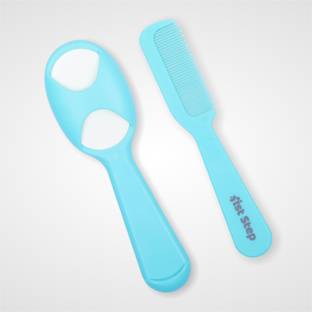 1st Step Matte Collection Easy Grip, Compact, Soft & Gentle Comb And Brush Grooming Set - Blue