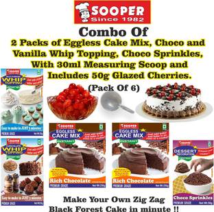 SOOPER CHOCOLATE CAKE MIX 2x250g+ WHIPPING CREAM MIX VANILLA 50g & CHOCO 50g + CHOCO SPRINKLES 50g + GLAZED CHERRIES 50g Topping