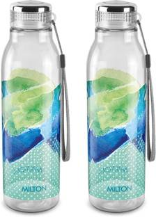 MILTON Helix 1000 Pet Water Bottle, Set of 2, 1 Litre Each, Green 1000 ml Plastic Bottle