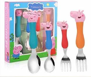 ESAANVIKA Cute Cartoon Fork and Spoon Set for Kids Stainless Steel Cutlery Set