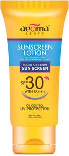 Aroma leafs Sunscreen - SPF 50 PA+++ Sunscreen Lotion, Broad Spectrum Sun Screen SPF-30 With P+++ Oil Control UV UVA & UVB Protection Enriched With Almond Extract
