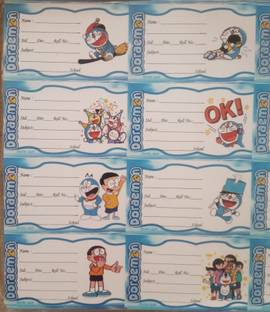Super Easy 6.22 cm Doraemon Mixed Design Name Slip Note Books Stickers School Labels for Kids (Pack of 160 Stickers) Self Adhesive Sticker