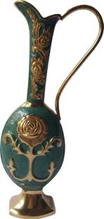 DECKORISH Hand Crafted Sky Blue Color Sheep enameled Arabic Style Vintage Pot 25 cm Brass Vase