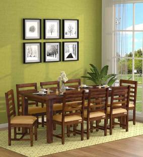 LOONART Solid Wood Eight Seater Dining Set For Dining Room / Restaurant Solid Wood 8 Seater Dining Set