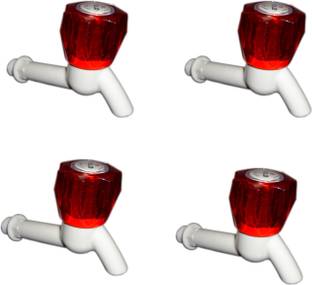 droptech Pvc Red Crystal long body bib cock pack of 04 pvc plastic Red Crystal Long body bib cock standard s for hot & cold water bib tap Bib Tap Faucet