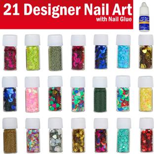 VOZWA 21 Designer Nail Art With Nail Glue - Set1