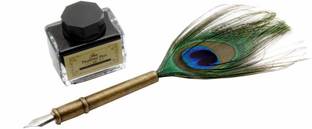FRKB Retro Style 0.5mm Fine Nib Peacock Feather Quill Dip Pen for Calligraphy