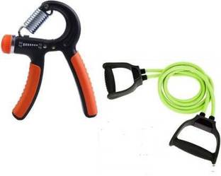 EMMKITZ Combo Double Resistance Bands Toning Tube Exerciser with Hand gripper Home Gym Kit Resistance Tube