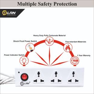 Polycarbonate 1500 Watt Extension Board with 3 Universal Sockets and 2 meter long cord (Gray) 3  Socket Extension Boards