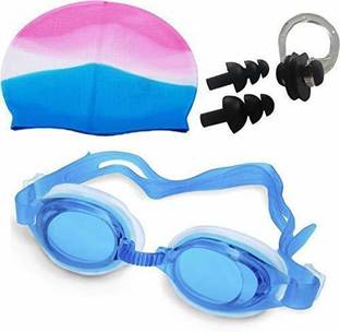 LIFE HUB Swimming Set, Cap, Googles , Ear Plug & Nose Clip Swimming Kit Swimming Cap