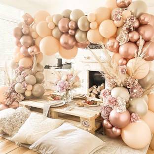Bash N Splash Solid Peach Brown Rose Gold Balloon Garland Party Decoration Pack With Rose Gold Chrome balloon pump glue dot arc & Jumbo Balloon (Pack of 138) Balloon