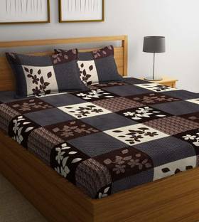 Sycenic Creations 148 TC पॉलीकॉटन डबल फ्लोरल बेडशीट