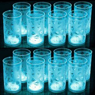 Flipkart SmartBuy (Pack of 16) Prism Pattern Water Drinking Sky Colored Glass Set Water/Juice Glass