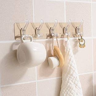 RadhaTex Self Adhesive Sticky Wall Hook Five in One Hook Transparent, Clear Towel Holder