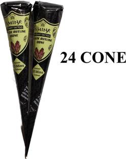 Amina Henna Instant Tatto Black Outline Mehndi / No Chemicals Dyes - Color Paste Cone (24 Cone) (2 Box) Natural Mehendi