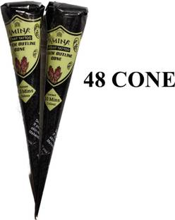 Amina Henna Instant Tatto Black Outline Mehndi / No Chemicals Dyes - Color Paste Cone (48 Cone) (4 Box) Natural Mehendi