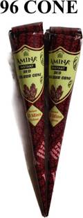 अमीना Henna Instant Tatto Red Outline Mehndi / No Chemicals Dyes - Color Paste Cone (Red, 96 Cone) (8 Box) नैचुरल मेहंदी