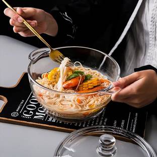 Avastro Material thickened solid heat-resistant tempered glass pot with lid suitable Pot 19 cm diameter 1 L capacity with Lid