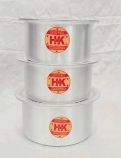 Super HK Aluminium Patila/Bhagona/Tapeli Set (4, 6 & 8 Litre) with LID Pot 26.69 cm, 29.11 cm, 31.61 cm diameter 4 L, 6 L, 8 L capacity with Lid