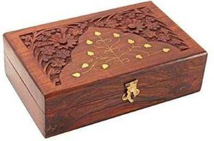 Royal Beauty Sheesham (Size-8x5 Inch) Carving Brass Design Jewellery Vanity Box (Brown) NA Vanity Box
