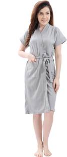 lacylook Plain Grey Free Size Bath Robe