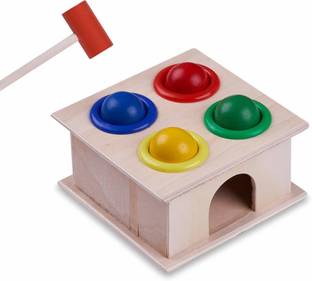 RVM Toys Wooden Hammer Ball Knock Pounding Bench with Box Case Fine Motor and Dexterity Skills Early Educational Learning Toy Set for Kids Boys and Girls 2+ Years