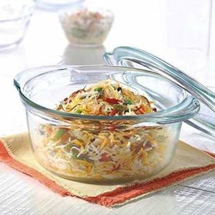 GREATZON ENTERPRISE IndusBay Microwave sage Toughened Glass Round Casserole Serve Bowl Containers Borosilicate Bowl with Lid, 900 ML Serve Casserole (1 L) Cook and Serve Casserole
