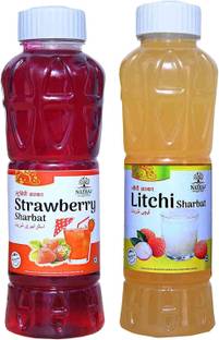 NATRAJ The Right Choice Strawberry Sharbat & Litchi Sharbat Syrup (Pack of 2 x 750 ml Bottle