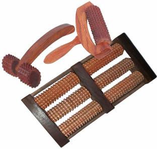 CRAFTSEXPORT Wooden Roller Cutter Hand/Leg Massager Body Stress Massager Fitness (7x6) In, Wooden Foot massager 6 Rod (12x6x2) In, Pain Relief Neck Massager (6x3) In set of 3 (
