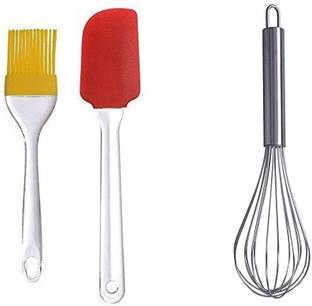 Smarter Buy MBM Steel Hand Blender Whisker Latte Maker for Milk Coffee Egg Cake Beater Juice for Cup Bowl (9 inch) Combo with Silicone Oil Pastry Brush Spatula Set Baking Tools Kitchen Tool Set