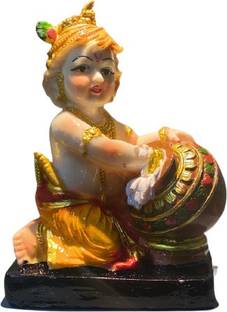 Kitchen Hub Makhan Chor Krishna Statue Murti Laddu Gopal, Krishna Statue Mandir Poojan Krishan Ji Murti Decorative Showpiece Good Luck & Happiness Statue Idol Symbol of Positivity Home Decor Decorative Showpiece  -  18 cm