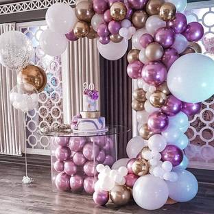 Bash N Splash Solid White Balloon Garland Party Decoration Pack With Rose Gold Purple Chrome balloon pump glue dot arc (Pack of 103)) Balloon