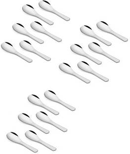 upalabdh 18 PCs 9 CM Oval Masala Spoon Coffee Spoon Spice Spoon Stainless Steel Cutlery Set