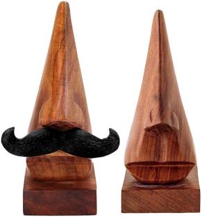 STUFFCOLLECTION 2 Compartments wooden Nose Shaped Spectacle Specs Eyeglas Spectacle Specs Eyeglass Holder Stand with Black Moustache (Set of 2)