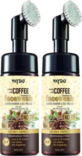 vaydo Naked & Raw Coffee Foaming  with Face Massage Brush Lily Deep Cleanser Oily, Normal Skin Paraben SLS Free Moisturizing Wash Mild Cleansing, Tones the Almond Milk and Vitamin E, Glowing skin, Men women Face Wash