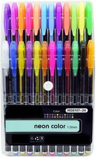 Levin Neon Gel Pens set of 24 consisting Fluorescent, Metallic, Glitter, and Pastel Colour pens for DIY Art & Crafts (Sketching, Drawing & Painting Purpose) Gel Pen