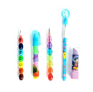 ShopTalk Set of 5 Stack Pencil And Erraser Multicolour combo Pencil