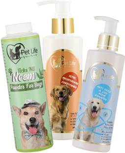 Pet Life Pure Organic Anti Ticks & Lice Neem Shampoo 200 Ml, Ultra Moisturizing Conditioner 200 Ml And Ticks Nil Neem Powder 100 Gm - Healthy Shiny Coat For Dogs | Effective Deal With Ticks, Lice, Mites, Fleas, Itching - Safe & Effective Pet Friendly Formula For All Dog Breeds Anti-itching, Flea and Tick, Whitening and Color Enhancing Neem Dog Shampoo