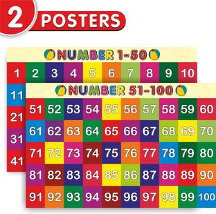 Number Chart 1-50 & 51-100 for Early Learning Educational Posters for kids preschool ( 2 Poster Set) Paper Print