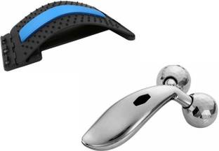 WOLBLIX Back Stretcher, Multi-Level Back Massage Stretcher Device Back & Abdomen Support Adjustable Magic Back Pain Relief Lumbar Region Support with Cushion & 3D Y Shape Facial Massage Roller Face Slimming Massager Massager