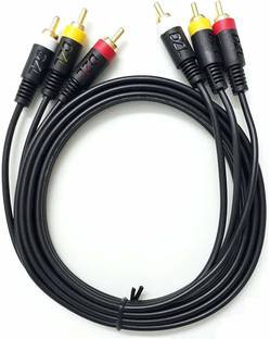 SHIELDGUARD  TV-out Cable 3RCA Male to 3RCA Male Audio Video Cable - Works for TV,LED,LCD,DVD,DTH,DVR (Fully Copper) (Black-3 METER)